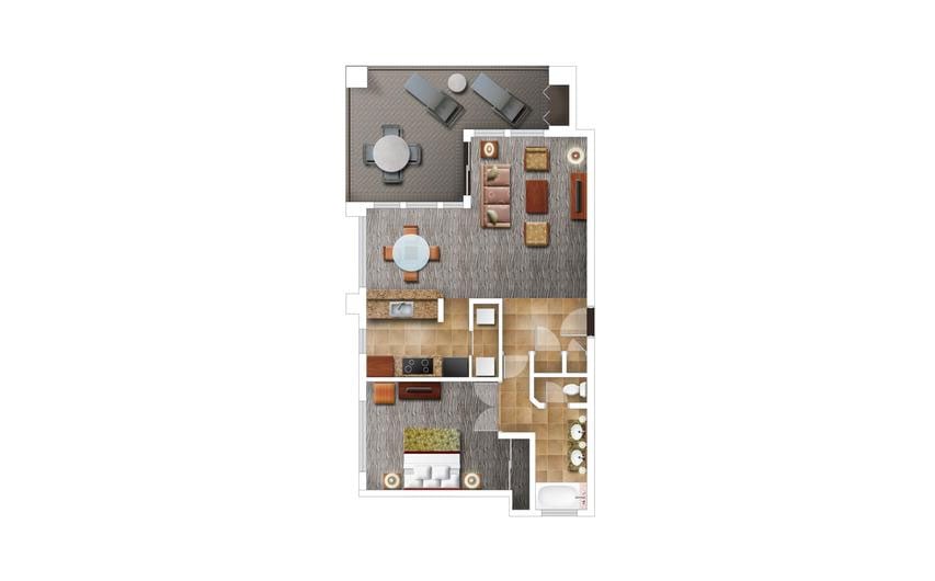 One-Bedroom Floor Plan at the Bay Club at Waikoloa Beach Resort in Hawaii