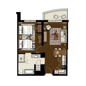 Two-Bedroom Floor Plan at Grand Waikikian Resort in Honolulu, Hawaii