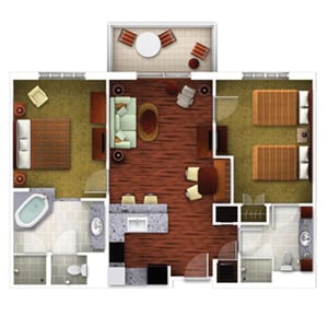 Two-Bedroom Floor Plan at Grand Waikikian Resort in Honolulu, Hawaii