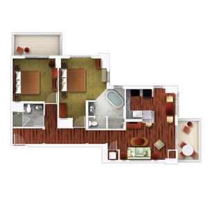 Two-Bedroom Floor Plan at Grand Waikikian Resort in Honolulu, Hawaii