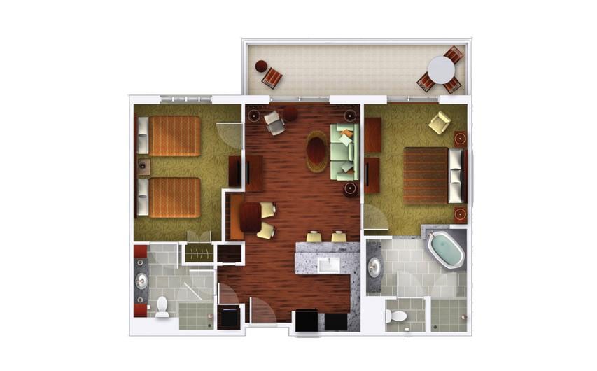 Two-Bedroom Floor Plan at Grand Waikikian Resort in Honolulu, Hawaii