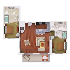 Two-Bedroom Penthouse Floor Plan at Grand Waikikian Resort in Honolulu, Hawaii