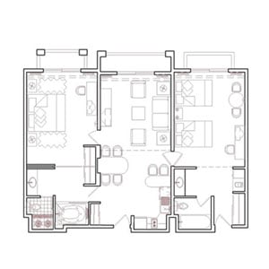 Two-Bedroom Floor Plan at Fiesta Americana Villas Cancun in Mexico