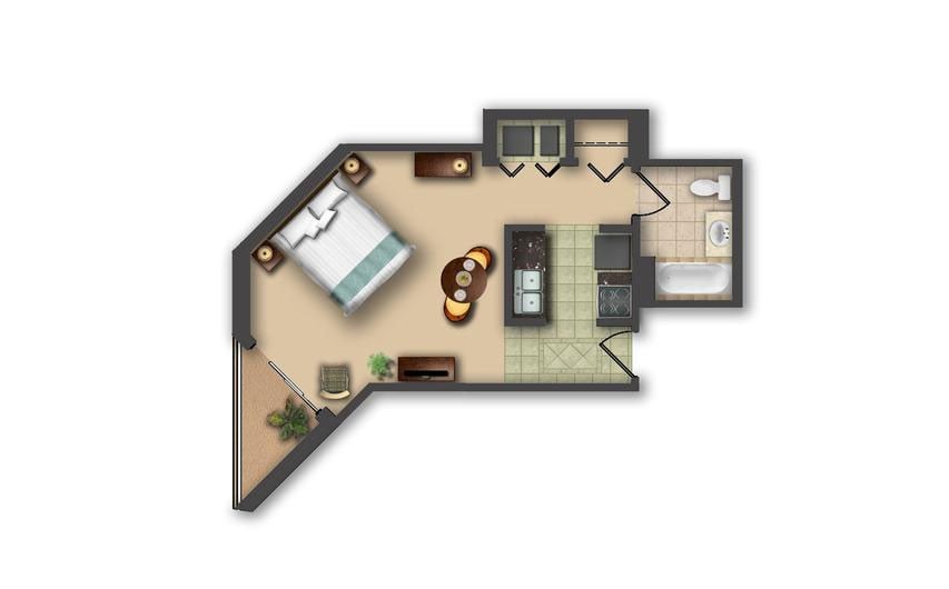 Studio Floor Plan at Anderson Ocean Club in Myrtle Beach, South Carolina