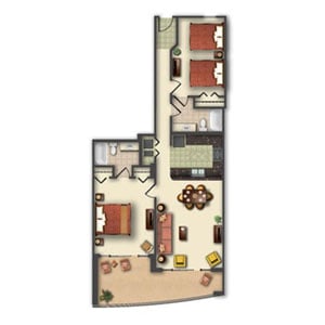 Two-Bedroom Floor Plan at Anderson Ocean Club in Myrtle Beach, South Carolina