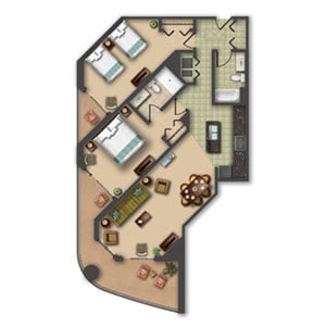 Two-Bedroom Floor Plan at Anderson Ocean Club in Myrtle Beach, South Carolina