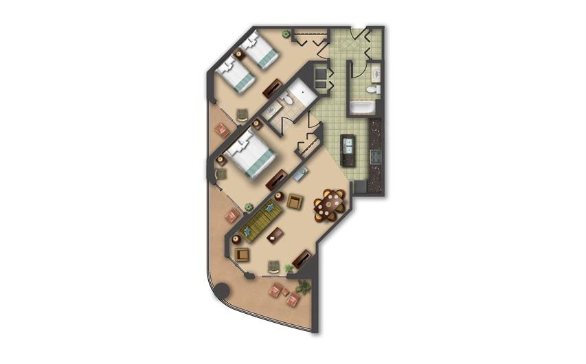 Two-Bedroom Floor Plan at Anderson Ocean Club in Myrtle Beach, South Carolina